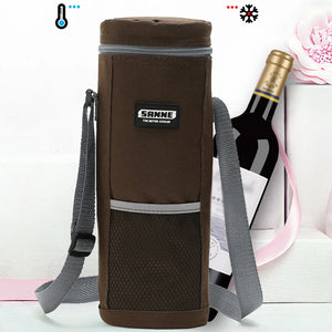 Insulated Bottle Bag Zip Up Ice Wine Cooler Shoulder Strap