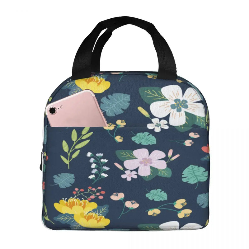Insulated Lunch Bag Thermal Leaves Exotic Flowers Tote Cooler
