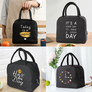 Food Pattern Insulated Lunch Bag Thermal Tote Cooler Box Canvas Handbag