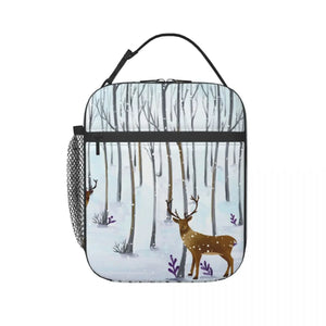 Insulated Lunch Box Deer Forest Cooler Bag Leak-proof Lunch Tote Wine Bag