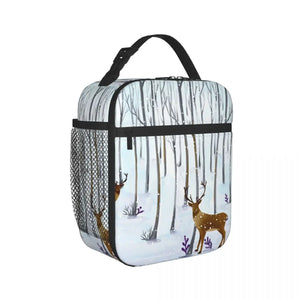 Insulated Lunch Box Deer Forest Cooler Bag Leak-proof Lunch Tote Wine Bag