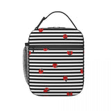 Red Ladybugs On Stripes Lunch Tote Cooler Bag