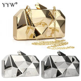 Geometry Pattern Clutch Silver Evening Bag Chain Strap Wallet Pouch