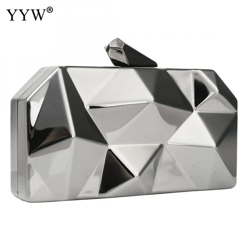 Geometry Pattern Clutch Silver Evening Bag Chain Strap Wallet Pouch