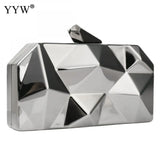 Geometry Pattern Clutch Silver Evening Bag Chain Strap Wallet Pouch
