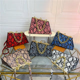Snake Pattern Triangle Shoulder Purse Chains Women Handbag