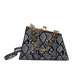 Snake Pattern Triangle Shoulder Purse Chains Women Handbag
