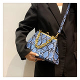 Snake Pattern Triangle Shoulder Purse Chains Women Handbag