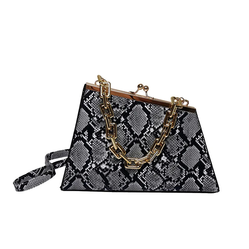 Snake Pattern Triangle Shoulder Purse Chains Women Handbag