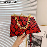 Snake Pattern Triangle Shoulder Purse Chains Women Handbag