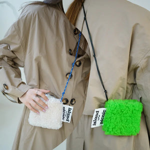 Island Picnic Soft Plush Tote Crossbody Bag Cartoon Lamb Hair Shoulder Purse