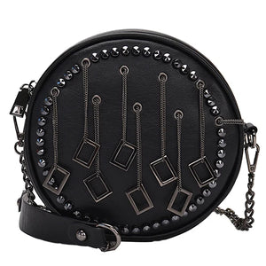 Punk Rivet PU Leather Crossbody Bags Round Chain Purse