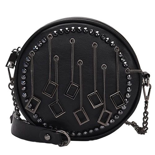 Punk Rivet PU Leather Crossbody Bags Round Chain Purse