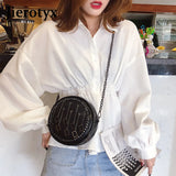 Punk Rivet PU Leather Crossbody Bags Round Chain Purse