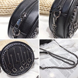Punk Rivet PU Leather Crossbody Bags Round Chain Purse