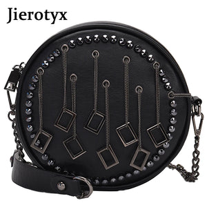 Punk Rivet PU Leather Crossbody Bags Round Chain Purse