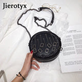 Punk Rivet PU Leather Crossbody Bags Round Chain Purse