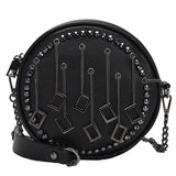 Punk Rivet PU Leather Crossbody Bags Round Chain Purse