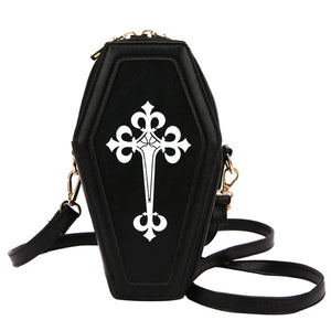 Gothic Cross Coffin Shape Red Shoulder Bag