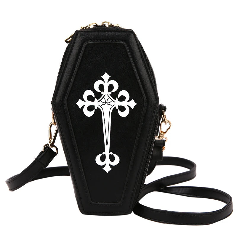 Gothic Cross Coffin Shape Red Shoulder Bag