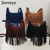 Vintage Tassel Fringe Trim Crossbody Bag Women Shoulder Messenger Purse
