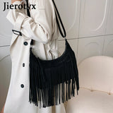 Vintage Tassel Fringe Trim Crossbody Bag Women Shoulder Messenger Purse
