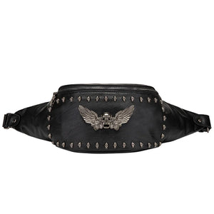 Vintage Skull Rivet Leather Waist Bag Gothic Style