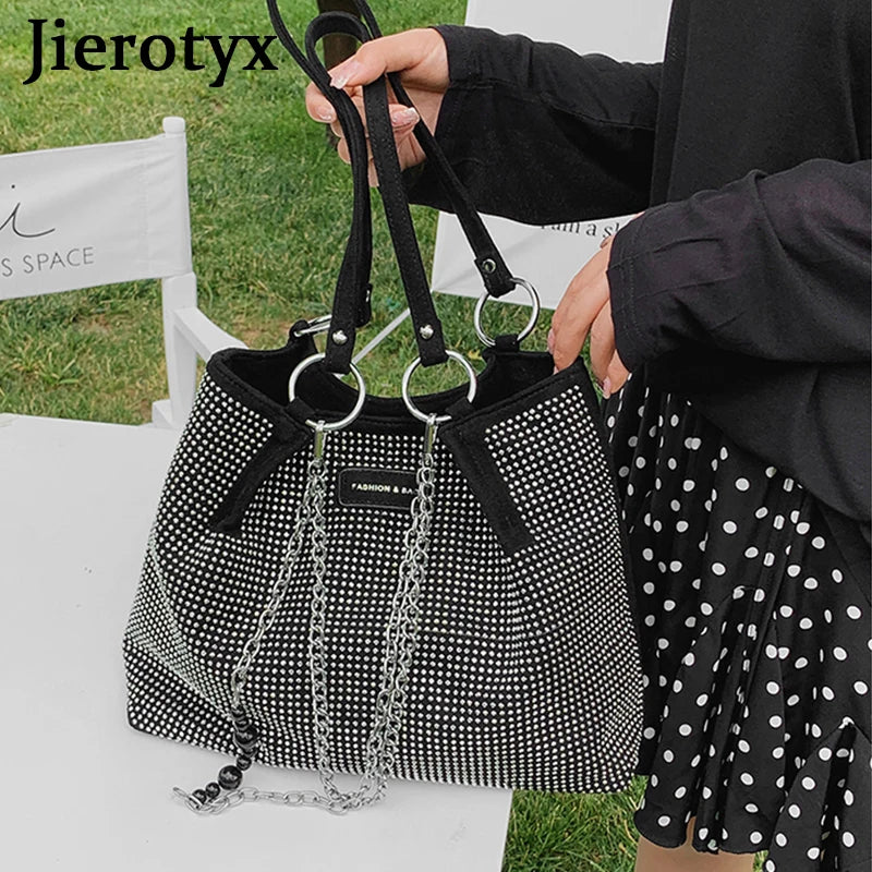 Vintage Gothic Rhinestone Shoulder Tote Bag with Chain