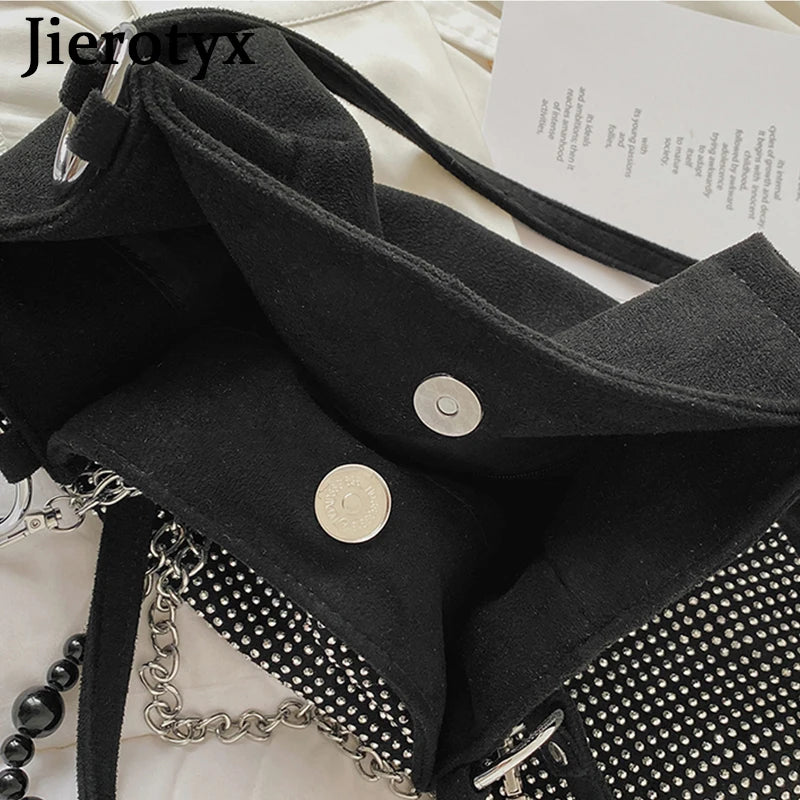 Vintage Gothic Rhinestone Shoulder Tote Bag with Chain