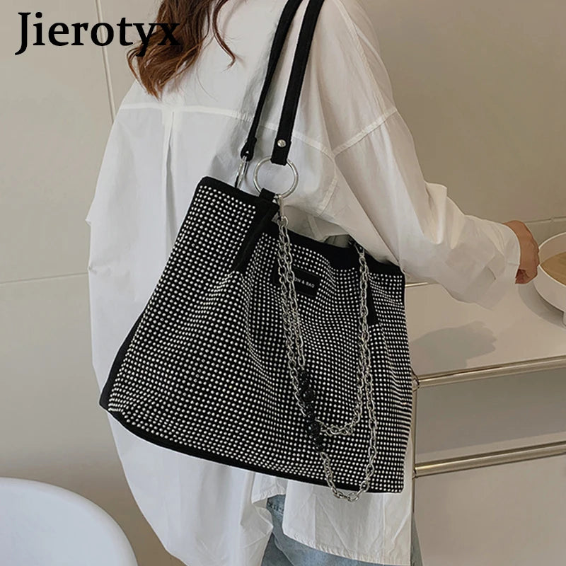 Vintage Gothic Rhinestone Shoulder Tote Bag with Chain