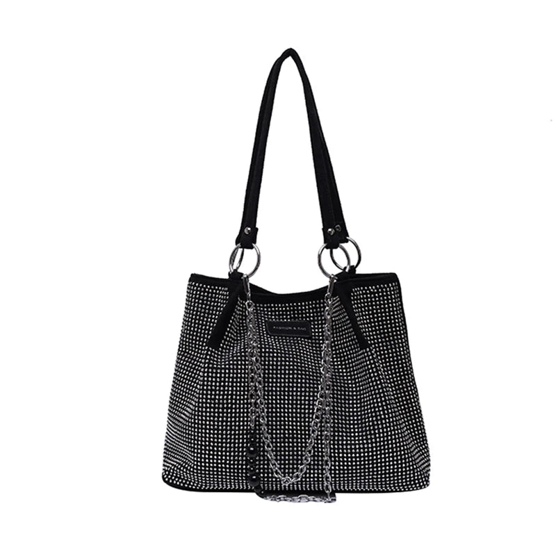 Vintage Gothic Rhinestone Shoulder Tote Bag with Chain