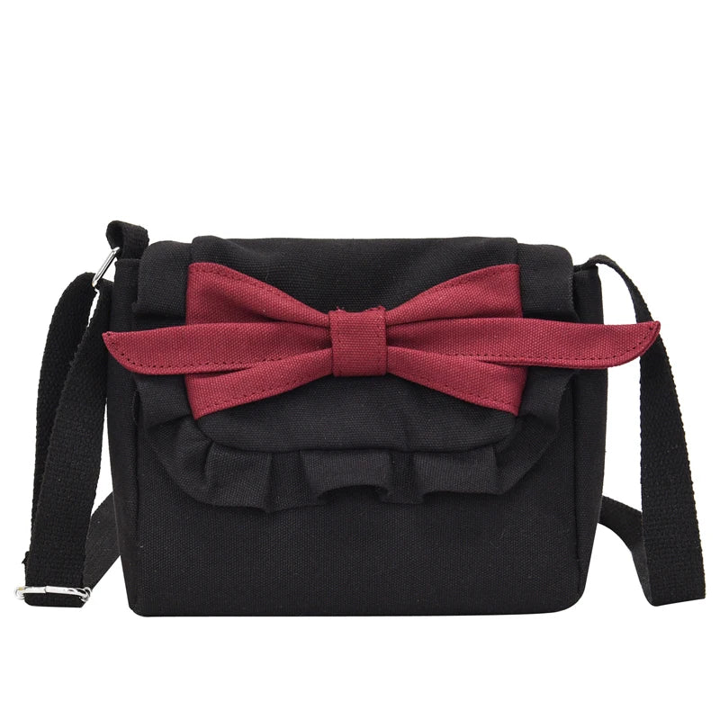 Square Women Crossbody Bags Leather Bow Casual Shoulder Bags