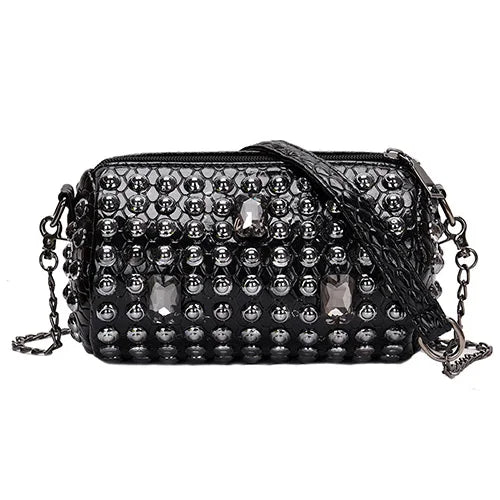 Rivet Women Messenger Bag with Chain Shoulder, Punk Style Crossbody Purse
