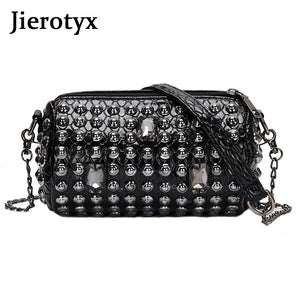 Rivet Women Messenger Bag with Chain Shoulder, Punk Style Crossbody Purse