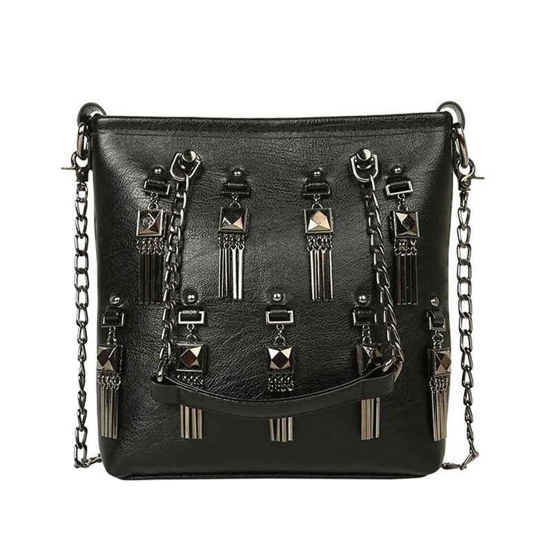 Retro Rivet Tassel Shoulder Bag for Women Chain Small Bag