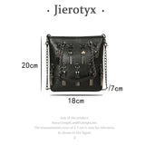 Retro Rivet Tassel Shoulder Bag for Women Chain Small Bag