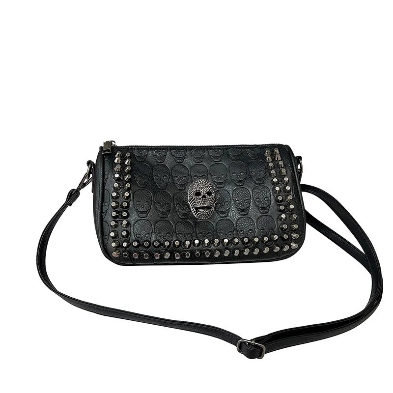 Studded Skull Crossbody Bag Vegan Leather Shoulder Bag