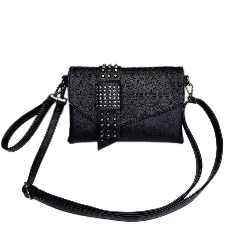 Vintage Skull Print Womens Handbags Flap Shoulder Bag Punk Rivet Lady Bags