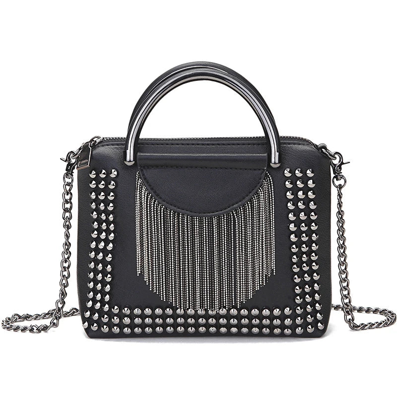 Vintage Tassel Handbag Women Crossbody Gothic Purses Studded Shoulder Bag
