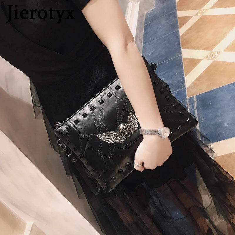 JIETOTYX Skull Purse Gothic Wristlet Wallet for Women Zipper Purse Handbag