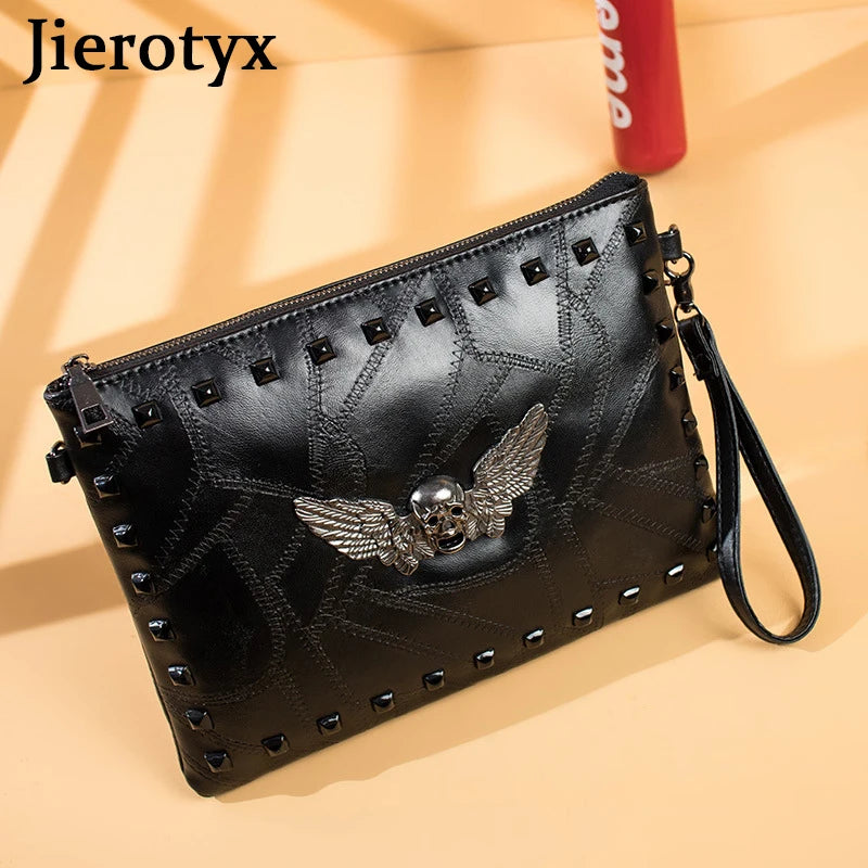 JIETOTYX Skull Purse Gothic Wristlet Wallet for Women Zipper Purse Handbag