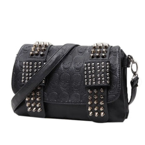 JIETOTYX Women Leather Messenger Bags Single Skull Rivet Shoulder Bags