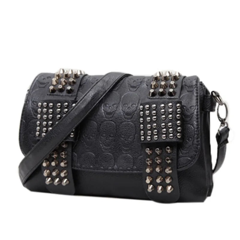 JIETOTYX Women Leather Messenger Bags Single Skull Rivet Shoulder Bags