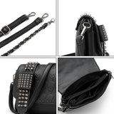 JIETOTYX Women Leather Messenger Bags Single Skull Rivet Shoulder Bags