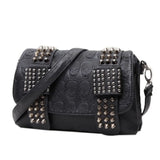 JIETOTYX Women Leather Messenger Bags Single Skull Rivet Shoulder Bags