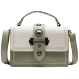 Women Square Tote Bag Contrast PU Leather Handbags