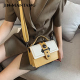 Women Square Tote Bag Contrast PU Leather Handbags