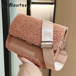 Plush Messenger Bag Winter Wool Crossbody Handbag for Women