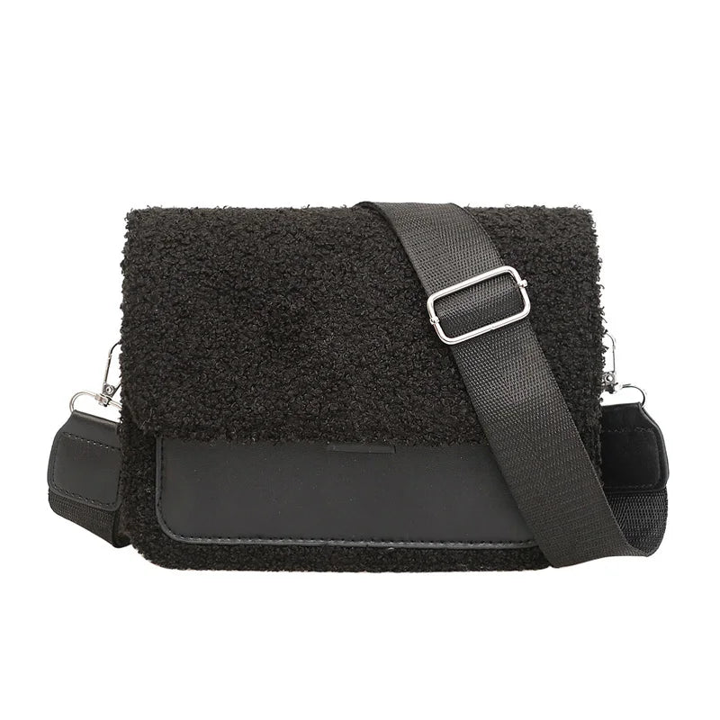 Plush Messenger Bag Winter Wool Crossbody Handbag for Women