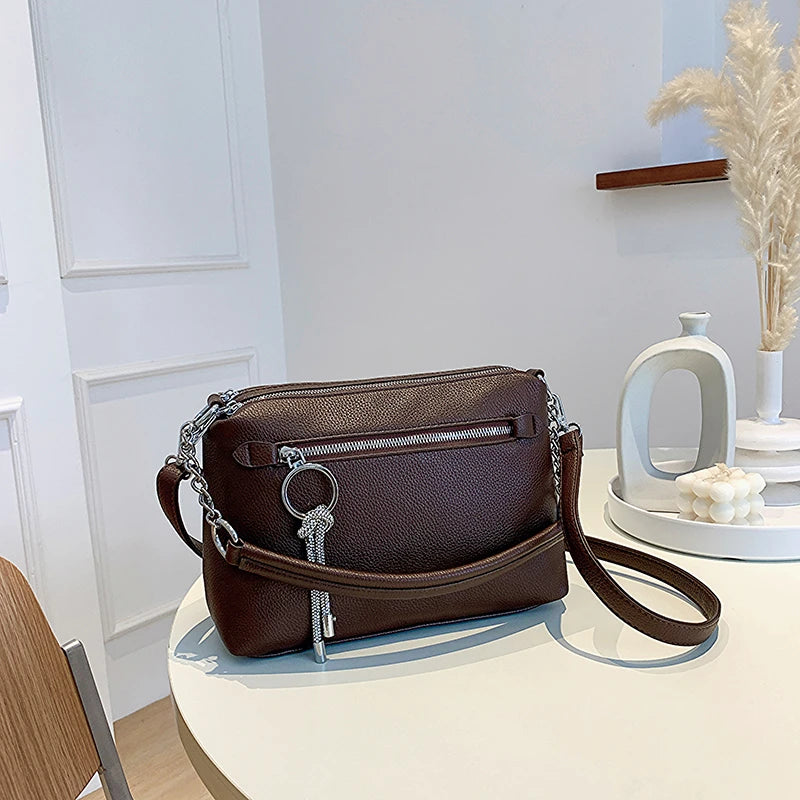 Women's Zipper Tote Bag PU Leather Shoulder Handbag